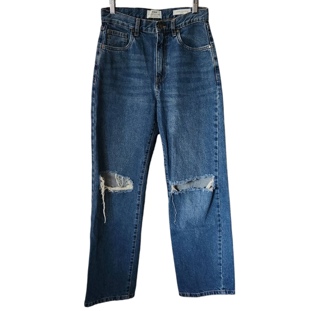 Cotton On Women's Dark Blue Straight Leg Distressed Jeans